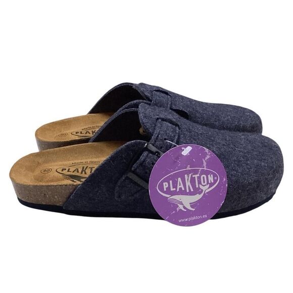 Plakton Clogs Women 9 40 Blue Blogg Felted Wool Cork Slip On Soft Footbed NEW - Picture 3 of 8